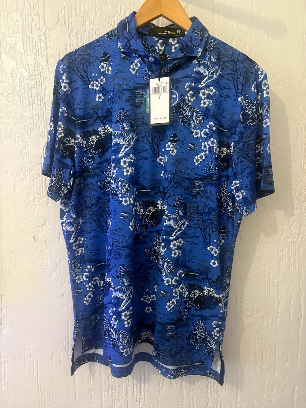 👕BNWT👕 RLX Ralph Lauren Golf Polo in blue floral tiger print - Picture 4 of 6